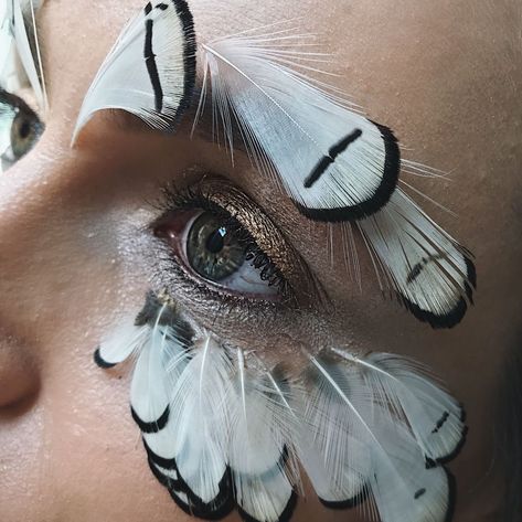 Bird With Human Face, People With Bird Wings, Bird Halloween Makeup, Feathers On Face, Bird Inspired Makeup, Bird Makeup Ideas, Bird Eye Makeup, Pigeon Makeup, Bird Costume Women