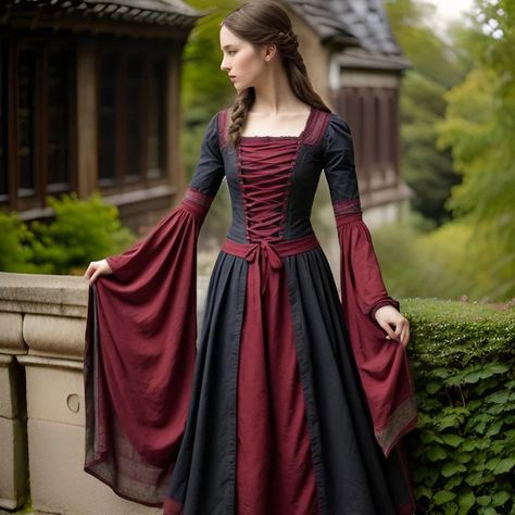 Elegant Medieval Princess Dress Renaissance Gown Corset Dress Burgundy and Navy Blue Women's Gown Luxury Period Dress - Etsy Medieval Fantasy Dress Princesses, Medieval Clothing Royal, Medieval Princess Dress, Ren Faire Dress, Medieval Dress Princess, Burgundy And Navy Blue, Medieval Princess, Period Dress, Medieval Dress