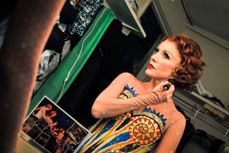 Broadway favorite Charlotte d’Amboise puts finishing touches on her makeup as Fastrada. Pippin Costumes, Theatre Inspiration, Face Charts, Lip Color Makeup, Wedding Day Makeup, Hair Girls, Her Makeup, Short Curls, Face Chart