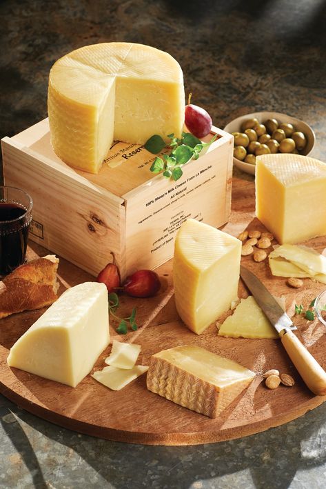 Foods From Spain, Spanish Foods, Manchego Cheese, Aged Cheese, Spain Spanish, Herb Cheese, Chorizo Sausage, Charcuterie Cheese, Charcuterie And Cheese Board