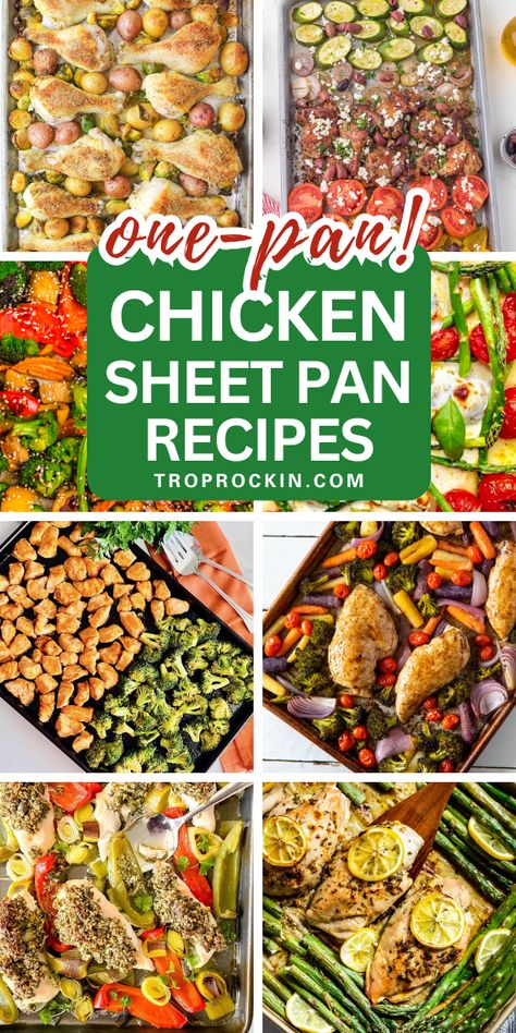 Do you love making sheet pan dinners? Try a new chicken sheet pan dinner this week that's full of flavor. Each of these sheet pan meals is unique, yet still an easy recipe. Sheer Pan Chicken And Veggies, Sheet Pan Chicken And Shrimp, Baked Chicken One Pan Meal, Sheet Pan Dinners Cheap, Sheet Pan Dinners Chicken Breast, Sheet Pan Lunch Meal Prep, Sheetpan Chicken Dinner, Chicken Tenderloin Sheet Pan Recipes, Chicken And Potatoes Sheet Pan Dinner