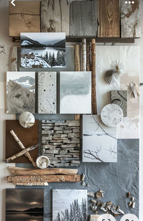 Alaska Mood Board, Design Mood Boards Interior, Scandinavian Mood Board Interior Design, Modern Scrapbook, Cabin Makeover, Interior Design Materials, Sample Boards, Materials Board Interior Design, Mood Board Interior