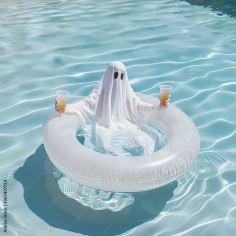 Summerween Pool Party, Halloween Pool Party, Summer Halloween, Empty Pool, Halloween Party Diy, Creative Content, Halloween Inspo, Matte Painting, Inflatable Pool