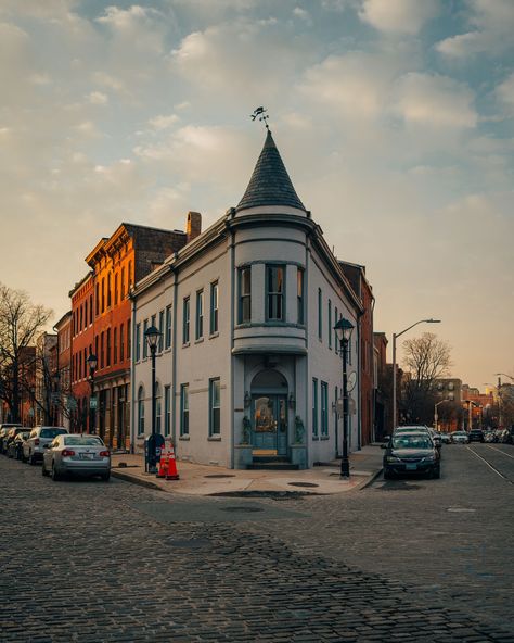 Cobblestone streets and historic architecture in Fells Point, Baltimore, Maryland Baltimore Fells Point, Baltimore Architecture, Fells Point Baltimore, Rail Transport, Cobblestone Streets, Historic Architecture, Hotel Motel, Posters Framed, Baltimore Maryland