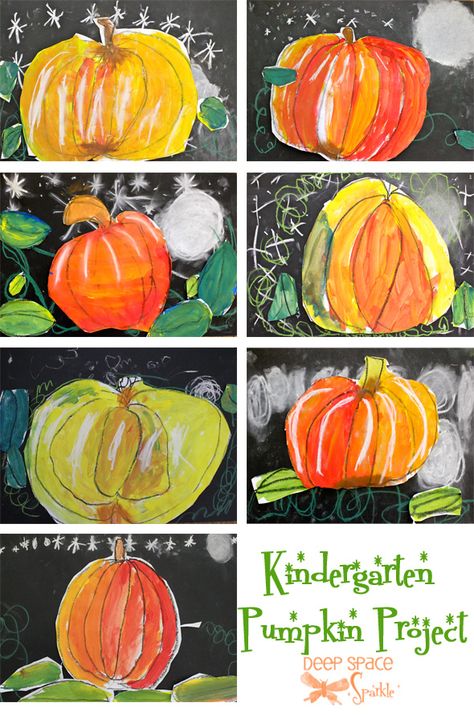 Kinder-pumpkins  --  I think I'm going to have to round up some nieces and nephews and give this a try.  Looks like lots of fun.  It would be fun to add a "field trip" to the pumpkin patch beforehand for inspiration when drawing their pumpkins. Pumpkin Art Lesson, Pumpkin Art Project, Pumpkins Kindergarten, Kindergarten Art Lessons, Deep Space Sparkle, Halloween Kindergarten, Kindergarten Art Projects, Fall Art Projects, Pumpkin Projects