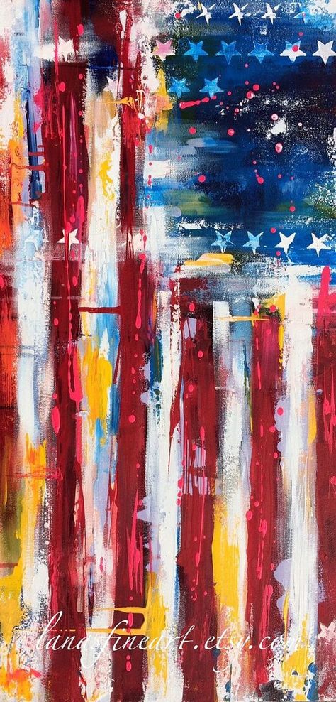 American Flag ABSTRACT Painting - ABSTRACT EXPRESSIONISM Modern Painting on Canvas American Flag Painting, American Flag Art, Patriotic Art, Flag Painting, American Flag Wood, Chalk Painting, Expressionist Painting, Colorful Abstract Painting, Flag Art