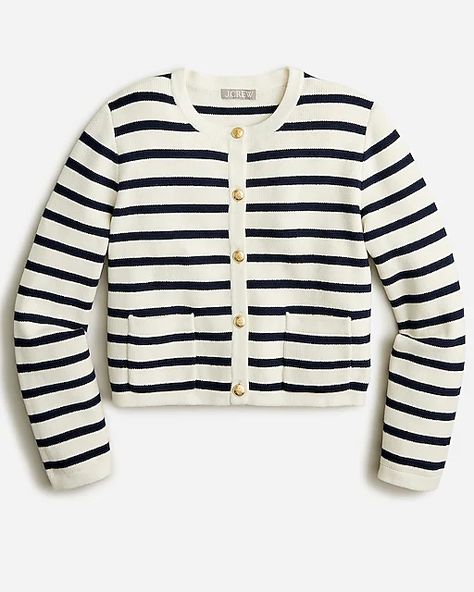 Mode Over 50, Lady Jacket, Pocket Sweater, Pullover Outfit, Sweater Blazer, Striped Jacket, Travel Wardrobe, Jcrew Women, Knitwear Cardigan