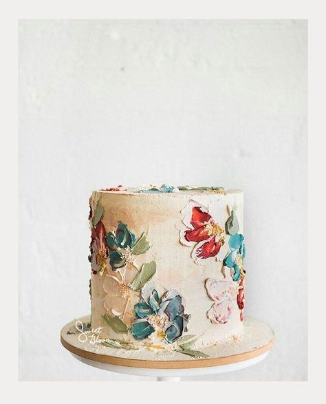 Buttercream Painting, Textured Buttercream, Painted Wedding Cake, Single Tier Cake, Painting Wedding, Cake With Flowers, Big Wedding Cakes, Bold Flowers, Tier Cake