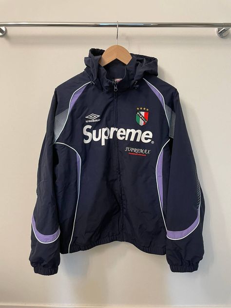 Supreme Supreme umbro track jacket | Grailed Supreme Umbro Track Jacket, Supreme Outfit, Supreme Jacket, Streetwear Hats, Supreme Hoodie, Men's Windbreaker, Concept Clothing, Three Rivers, Street Fashion Men Streetwear