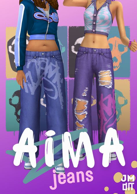 AIMA JEANS | jellymoo on Patreon Maxis Match Pants Sims 4, Los Sims 4 Mods, Ts4 Clothes, Sims Clothes, Cc Clothes, Pelo Sims, Low Waisted Jeans, The Sims 4 Packs, Sims 4 Mm Cc