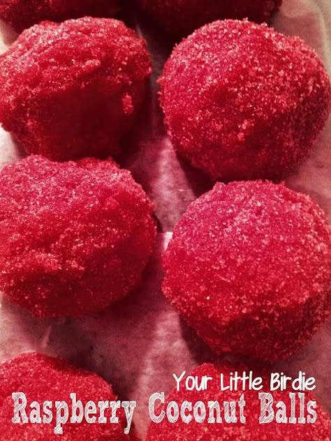 Jello Balls, No Bake Balls, Coconut Jello, Raspberry Jello, Peppermint Sugar Scrub, Jello Gelatin, Coconut Balls, Coconut Candy, Raspberry Coconut