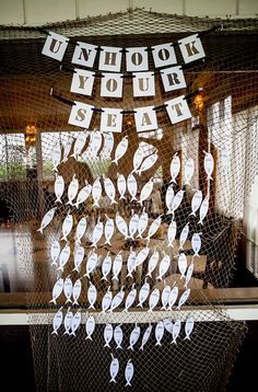 nautical place cards on Pinterest | Place Cards, Nautical Wedding ... Fishing Wedding Ideas, Nautical Place Cards, Fishing Promposal, Beach Birthday Decorations, Fishing Engagement, Fishing Themed Wedding, Wedding Table Seating Chart, Seating Chart Ideas, Wedding Favor Table