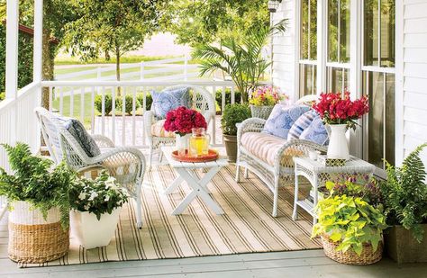 How To Clean Pollen Off Your Outdoor Furniture Brick Porch, Porch And Patio, Patio Design Ideas, Covered Patios, Porch Doors, Side Porch, Outdoor Wicker Furniture, The Porch, Screened Porch