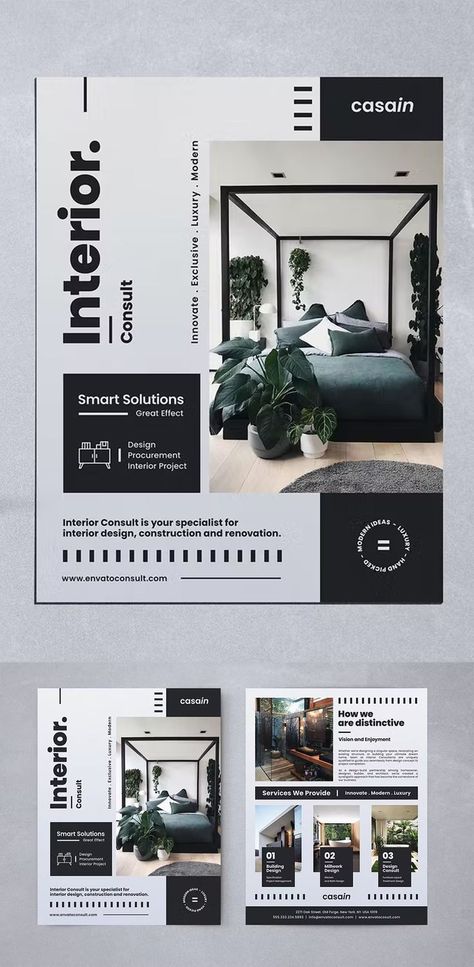 Interior Flyer Template PSD Interior Brochures, Interior Design Portfolio Layout, Interior Design Portfolios, Social Media Branding Design, Poster Design Layout, Flyer Design Layout, Graphic Design Infographic, Documents Design, Portfolio Design Layout