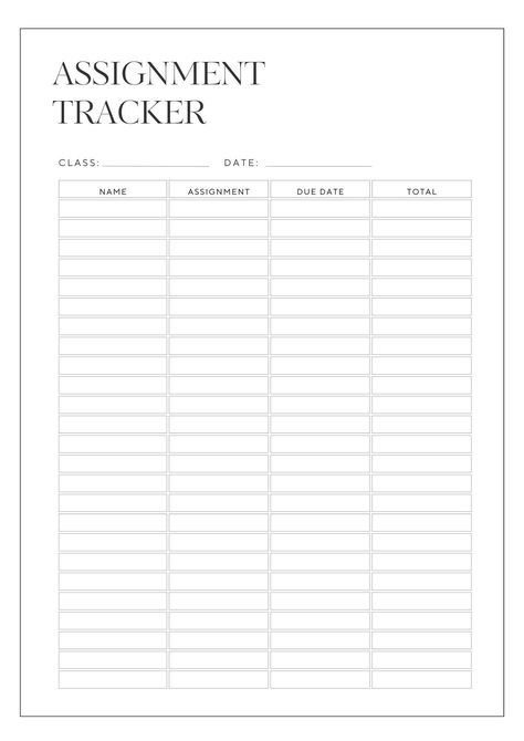 The simple assignment tracker is ideal for helping students become more organized. Assignment Tracker Template, Assignment Tracker, Homework Tracker, Assignment Sheet, Student Of The Month, Grade Tracker, Planner Tracker, Custom Notebook, Tracker Template