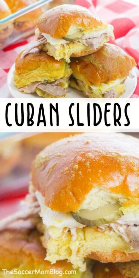 Sliders Appetizers, Appetizers For Party Easy, Sandwich Cubano, Cuban Sliders, Cuban Bread, Holiday Appetizers Easy, Cuban Sandwich, Holiday Appetizer, Meat Appetizers