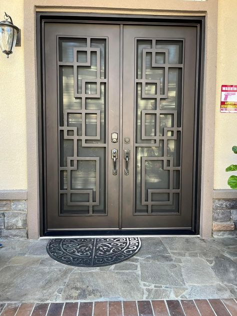 Iron Gates | Custom Wrought Iron Entryway Gates | Precise Iron Doors Metallic Doors Design, Iron Main Door Design, Metal Door Design Entrance, Iron Door Design Modern Entrance, Iron Door Design Front Entry, Main Gate Design Entrance Iron Doors, Iron Gate Design Modern Entrance, Iron Doors Modern, Metal Entrance Doors