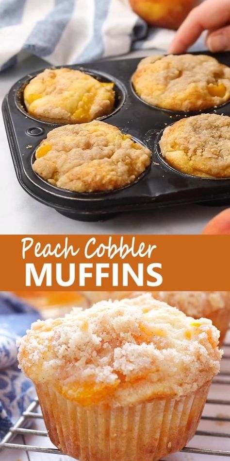 Cobbler Muffins, Peach Cobbler Muffins, Peach Muffins, Peach Dessert Recipes, Torte Cupcake, Peach Desserts, Homemade Muffins, Peach Recipe, Cobbler Recipes