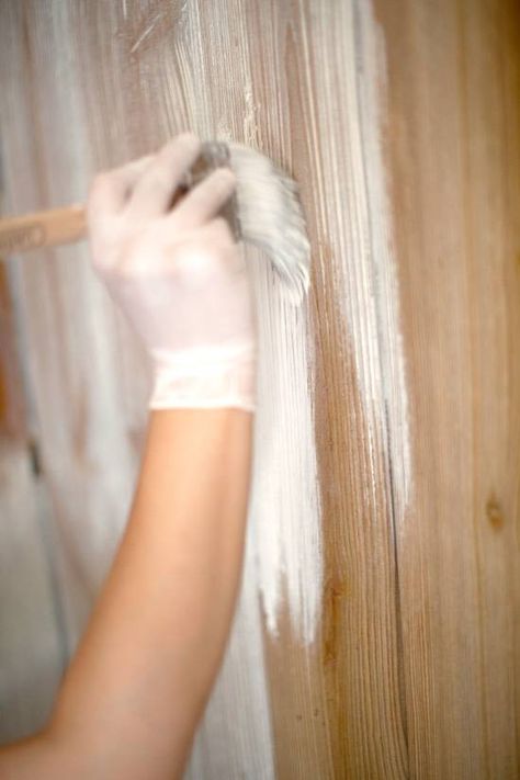 Domino’s DIY Guide to Bleaching Furniture Whitewash Knotty Pine Walls, Knotty Pine Walls, Paneling Makeover, How To Whitewash, Tongue And Groove Walls, White Washed Furniture, Easy Diy Hacks, Painting Wood Paneling, Pine Walls