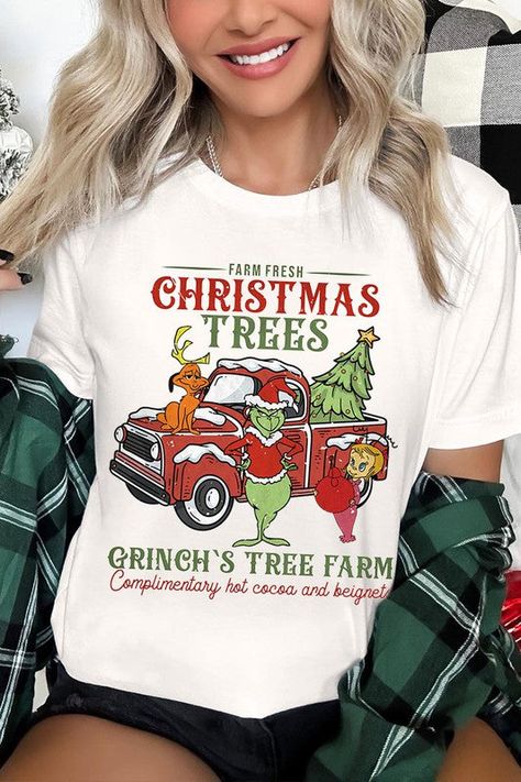 GRINCH'S TREE FARM,CHRISTMAS,FARM FRESH CHRISTMAS TREES UNISEX SHORT SLEEVE,GRAPHIC TEE,GRAPHIC TSHIRTS,TSHIRTS,TEES100%COTTON,HEATHER(52%COTTON,48%POLY),ATH.HEATHER,BLACK HEATHER(90%COTTON,10%POLY)NICARAGUA Style: casual Fit: oversized Neck Line: round neck Sleeve: short sleeve Lining: no Made In: NicaraguaSize Measurement (inch): S: 36.0 (Bust), 18.0 (Waist), 18.0 (Hips), 28.0 (Length) M: 40.0 (Bust), 20.0 (Waist), 20.0 (Hips), 29.0 (Length) L: 44.0 (Bust), 22.0 (Waist), 22.0 (Hips), 30.0 (Len Christmas Tshirt Designs, Grinch Trees, The Grinch Movie, Farm Fresh Christmas Trees, Farm Tees, Farm Christmas, Christmas Farm, Fresh Christmas Trees, Christmas Tree Shirt