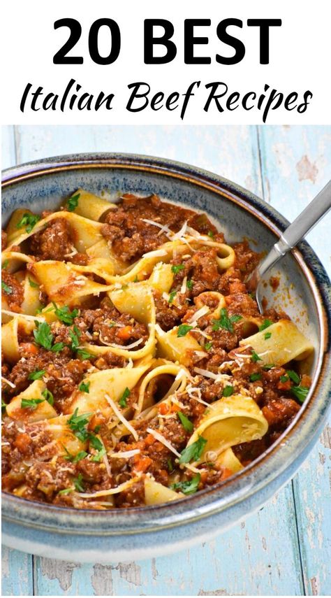 Italian Recipes With Beef, Italian Meat Dishes Beef, Ground Beef Recipes For Dinner Italian, Italian Beef Dishes, Italian Recipes With Ground Beef, Italian Beef Stew Recipes, Leftover Italian Beef Recipes, Pasta With Beef Recipes, Authentic Chicago Italian Beef Recipe