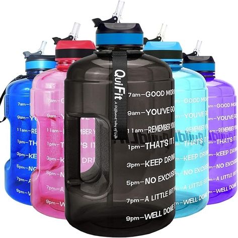 Amazon.com : QuiFit Motivational Gallon Water Bottle - with Straw & Time Marker BPA Free Large Reusable Sport Water Jug with Handle for Fitness Outdoor Enthusiasts Leak-Proof : Sports & Outdoors Large Water Bottle, Gallon Water Bottle, Water Bottle With Straw, Water Jug, Window Shopping, Shop Window, Leak Proof, Bpa Free, Markers