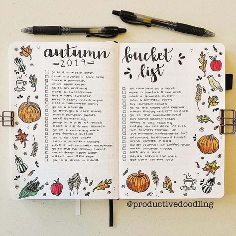 Fall is here and here are a bunch of fun ideas for your Fall bucket list. Create a list to enjoy all the fun activities the season has to offer. Plus check 31 Bullet Journal bucket list inspirations. #mashaplans #bucketlist #fallbucketlist #bulletjournalpageideas #bujoinspo Autumn Bullet Journal, Autumn Bucket List, Bullet Journal October, Boulet Journal, Bulletin Journal, Herbst Bucket List, Bucket List Journal, Pilot Pens, Fall Things