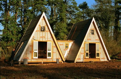 Double A Frame House, A Frame Cabin Plans, A Frames, Triangle House, Hut House, A Frame Cabins, A Frame House Plans, Cabin House Plans, Frame House