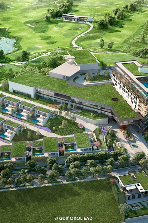 Pullman Okol Golf Resort & Spa aerial view Luxury Golf Club, Golf Landscape, Thermal Hotel, Commercial Landscape Design, Resort Plan, Golf Hotel, Commercial Landscape, Thermal Pool, Golf Style