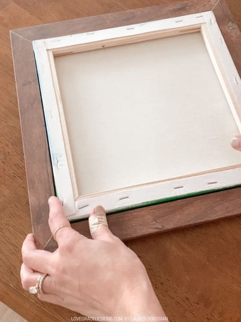 How To Frame a Canvas with a Normal Picture Frame | Love, Grace Framing A Canvas Diy, Canvas Picture Frame Diy, Wood Frame Around Canvas, Framing Canvas Pictures, Diy Framing Canvas, Diy Picture Frame For Canvas, How To Make A Frame For A Canvas Painting, Mixing Canvas And Framed Photos, Adding A Frame To A Canvas