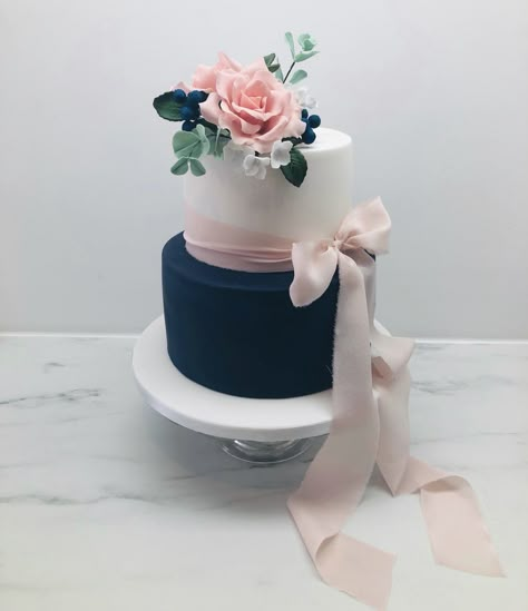 Wedding Cake Blush And Navy, Navy And Blush Cake, 2 Tier Wedding Cake Blue And Pink, Dusty Rose And Navy Wedding Cake, Dusty Rose And Navy Blue Wedding Cake, Navy Pink Wedding Cake, Navy Blue And Blush Cupcakes, Navy Blue And Light Pink Wedding Theme, Navy Blue And Blush Pink Wedding Cake