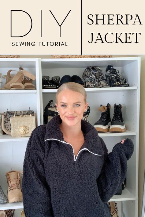 Sherpa jacket diy sewing tutorial Sew Fleece Jacket, Sherpa Jacket Sewing Pattern, Fleece Sweater Pattern, Fleece Jacket Sewing Pattern, Fleece Sewing Patterns, Fleece Jacket Pattern, Crystal Projects, Fleece Sewing Projects, Hoodie Sewing Pattern