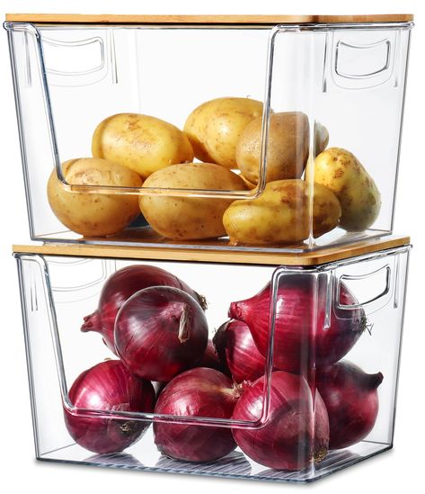 PRICES MAY VARY. Large Size and Stackable - The acrylic basket measurements 12" long x 7" wide x 7" high. The 2 basket can be stacked together and save space. Various Usage Scenarios - The large size basket and top make it perfect fit for multiuse organizing occassion. For kitche counter top, you can store fruit, vegetable. For pantry or cabinet shelves, you can store various food, snacks and tools. For bathroom or under sink, you can put bathroom accessorris in or on it. More uses are waiting f Basket For Fruit, Laundry Organizers, Counter Organizer, Pantry Baskets, Pantry Organizer, Kitchen Counter Organization, Counter Organization, Storage Pantry, Pantry Kitchen