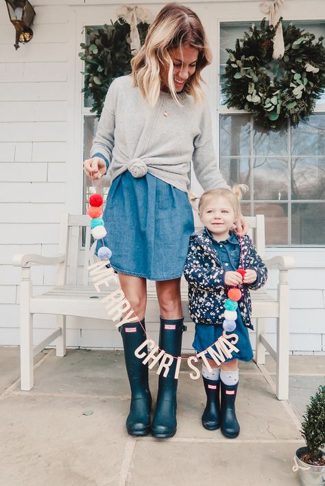 Mommy + Me Hunter Boots Toddler Hunter Boots Outfit, Hunter Boots Outfit Fall, Ankle Hunter Boots, Toddler Hunter Boots, Preppy Christmas Outfit, Pure Joy Home, Mint Skirt, Hunter Boots Outfit, Hunter Outfit