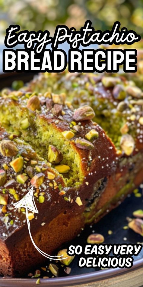 Easy Pistachio Bread Recipe—a delightful treat that combines the rich flavor of pistachios with the moist texture of classic quick bread. Bursting with nutty goodness and a hint of sweetness, this bread is perfect for breakfast, brunch, or a satisfying snack any time of day. Pistachio Bread Recipe, Pistachio Bread, Pistachio Butter, Chocolate Cookie Recipes, Quick Bread Recipes, Recipes Homemade, Snack Cake, Fresh Bread, Butter Recipe