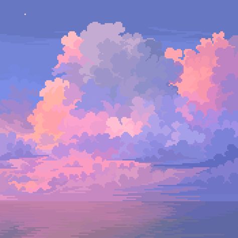 Pink Clouds, The Sky, Pixel Art, On Twitter, Stars, Water, Twitter, Pink, Blue