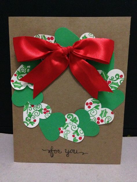 Kartki Bozonarodzeniowe Diy, Diy Christmas Cards Handmade Simple, Christmas Wreath Cards, Creative Christmas Cards, Handcrafted Christmas Cards, Create Christmas Cards, Greeting Card Handmade, Christmas Cards Kids, Simple Christmas Cards