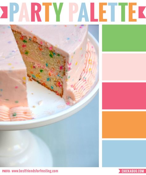 Party palette: Color inspiration in pinks, orange, blue and green #colorpalette Confetti Cake Recipes, Pink Cakes, Cake Frosting Recipe, Monster Cupcakes, Torte Cupcake, Confetti Cake, Naked Cakes, Easy To Make Desserts, Funfetti Cake