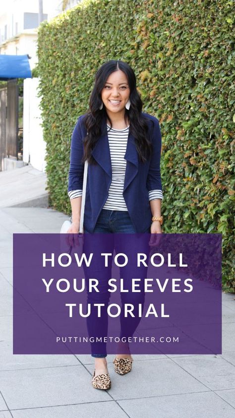 How To Roll Up Denim Jacket Sleeves, Roll Up Blazer Sleeves, Sleeve Roll Up Women, Roll Blazer Sleeves How To, Blazer Rolled Up Sleeves, How To Keep Blazer Sleeves Up, How To Fold Blazer Sleeves, How To Roll Up Blazer Sleeves, Roll Sleeves Women How To