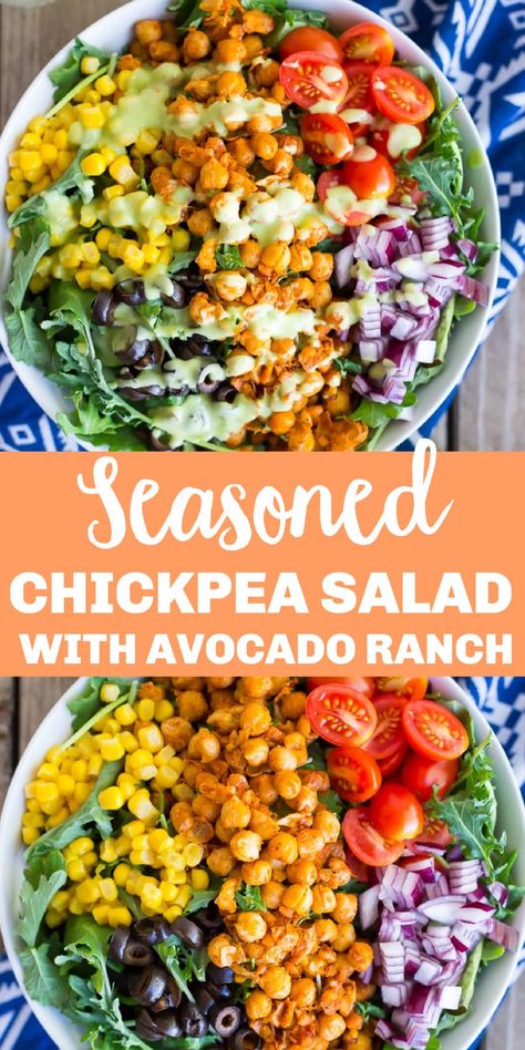 Chickpea Taco, Seasoned Chickpeas, Avocado Ranch Dressing, Chickpea Tacos, Quick Lunch Recipes, Healthy Nutrition Plan, Vegetarian Recipes Lunch, Avocado Ranch, Salad With Avocado