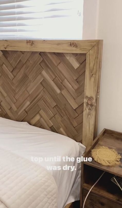 Transforming your basic Ikea bed into a stunning Pottery Barn-inspired bed with a DIY herringbone headboard is easier than you think. Shiplap Headboard Diy, Diy Herringbone Headboard, Shiplap Headboard, Herringbone Headboard, Ikea Bed Frames, Headboard Diy, Pottery Barn Inspired, Head Board, Ikea Bed