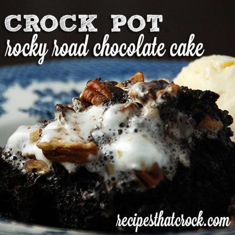 Are you looking for a phenomenal dessert? Look no further! This Crock Pot Rocky Road Chocolate Cake definitely delivers! Yum! Chocolate Spoon Cake Recipe, Crock Pot Cake, Crockpot Dessert, Crockpot Cake, Rocky Road Chocolate, Spoon Cake, Pot Cake, Dump Cakes, Crock Pot Desserts