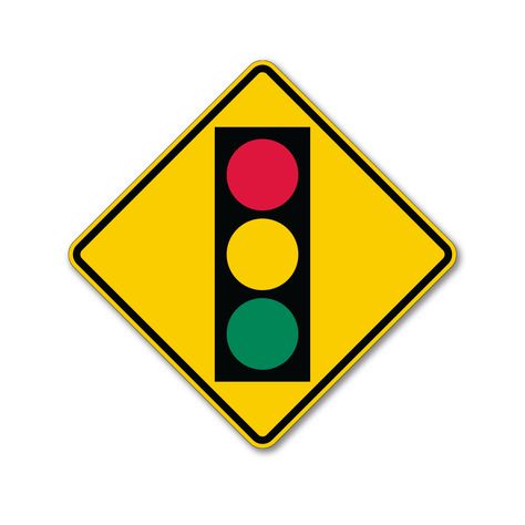 W3-3 Signal ahead traffic warning sign on yellow diamond with traffic light symbol printed in green, red and black Traffic Signs And Symbols, Traffic Light Sign, Traffic Signage, Light Symbol, Traffic Warning Signs, Ra Themes, Art For Walls, Buddha Tattoo Design, Traffic Sign