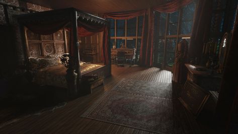 ArtStation - Witcher Style bedroom Vampire Manor, Manor Bedroom, Medieval Bedroom, Witchy Bedroom, Bedroom Inspirations Boho, Witches Cottage, Royal Bedroom, Castle Rooms, Castle Bedroom