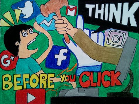 Think before you click! Think Before You Click Poster, Think Before You Click, Think Before You Click Poster Slogan, Think Before You Click Poster Ideas, Think Before You Click Poster Drawing, Poster Drawing Ideas, Drawing Ideas Simple, Think Poster, Art Classroom Posters