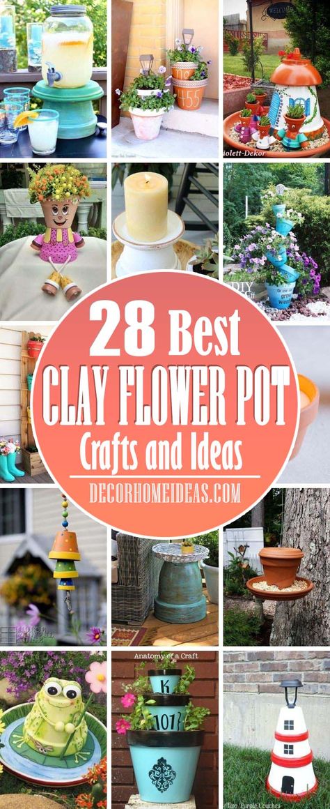 Best Clay Flower Pot Crafts. Simple, easy, and fun clay flower pot crafts and ideas. Make terra cotta pot crafts for all holidays - Christmas, Halloween, Thanksgiving, Easter, etc. #decorhomeideas Diy Terra Cotta Pots, Small Clay Pot, Terra Cotta Pot Crafts Diy, Small Terracotta Pots, Crafts Simple, Pot Decor, Clay Pot Projects, Flower Pot People, Clay Pot People