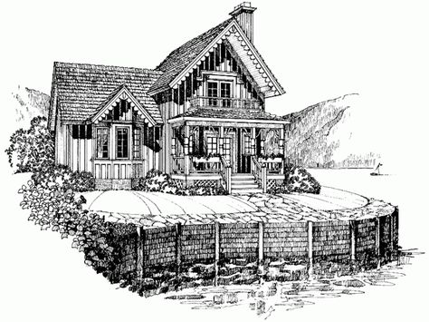 Gothic Revival House Plan with 1317 Square Feet and 3 Bedrooms from Dream Home Source | House Plan Code DHSW53826 Gothic Revival House Plans, Victorian Floor Plans, Victorian Gothic Revival, Gothic Revival House, Victorian House Plans, Blueprint Pictures, Southern Living House Plans, Victorian Style Homes, Lakeside Cottage