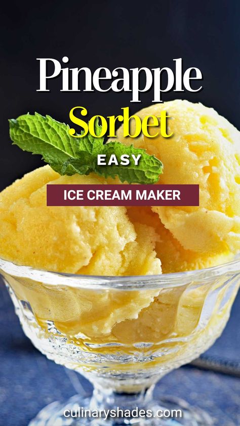 Pineapple Sorbet Recipe Ice Cream Maker, Sorbet Recipes Easy Healthy, Pineapple Sherbert Recipe, Sorbet Recipes For Ice Cream Maker, Homemade Sorbet Recipe, Diy Sorbet, Pineapple Sorbet Recipe, Pineapple Ideas, Freezer Ideas