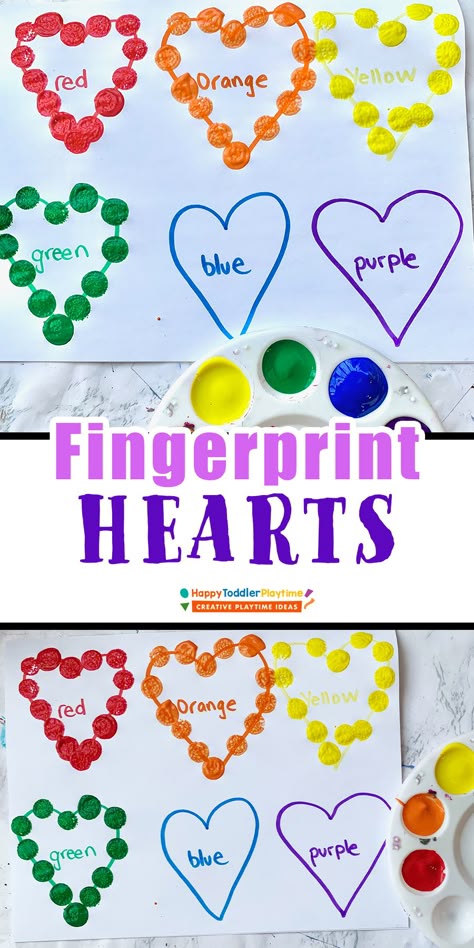 Fingerprint Heart Tracing: Fine Motor Activity - HAPPY TODDLER PLAYTIME Heart Shaped Activities For Preschool, Heart Fine Motor Activities, Fine Motor Valentine Activities Toddlers, Fine Arts Preschool Activities, Love Crafts Preschool, Infant Shape Activities, Color And Shape Crafts Preschool, Valentine Lesson Plans For Toddlers, Mothers Day Fine Motor Activities