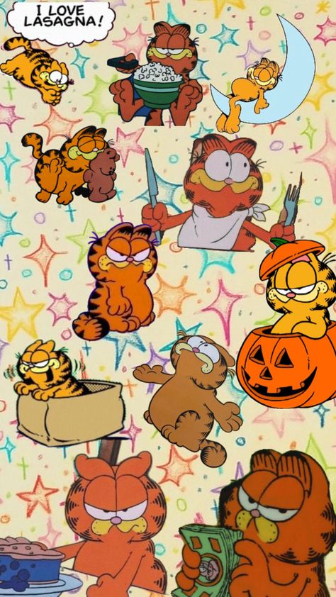 Garfield phone wallpaper collage Garfield Thanksgiving Wallpaper, Cute Garfield Wallpaper, Garfield Halloween Wallpaper, Garfield Wallpaper Iphone Phone Wallpapers, Garfield Lockscreen, Garfield Wallpaper Iphone, Garfield Background, Garfield Phone, Phone Wallpaper Collage